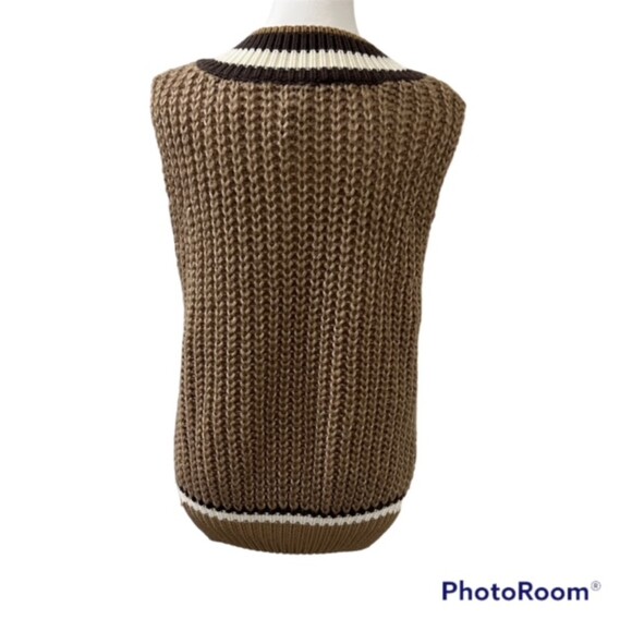 West of Melrose Brown Chunky Knit V-Neck Sweater Vest Side Slit Ribbed Hem Sz SM - Picture 3 of 12